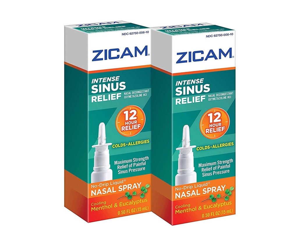 Zicam Intense Sinus Relief No-Drip Liquid Nasal Spray with Cooling Menthol & Eucalyptus, 0,5 Ounce (Pack of 2)