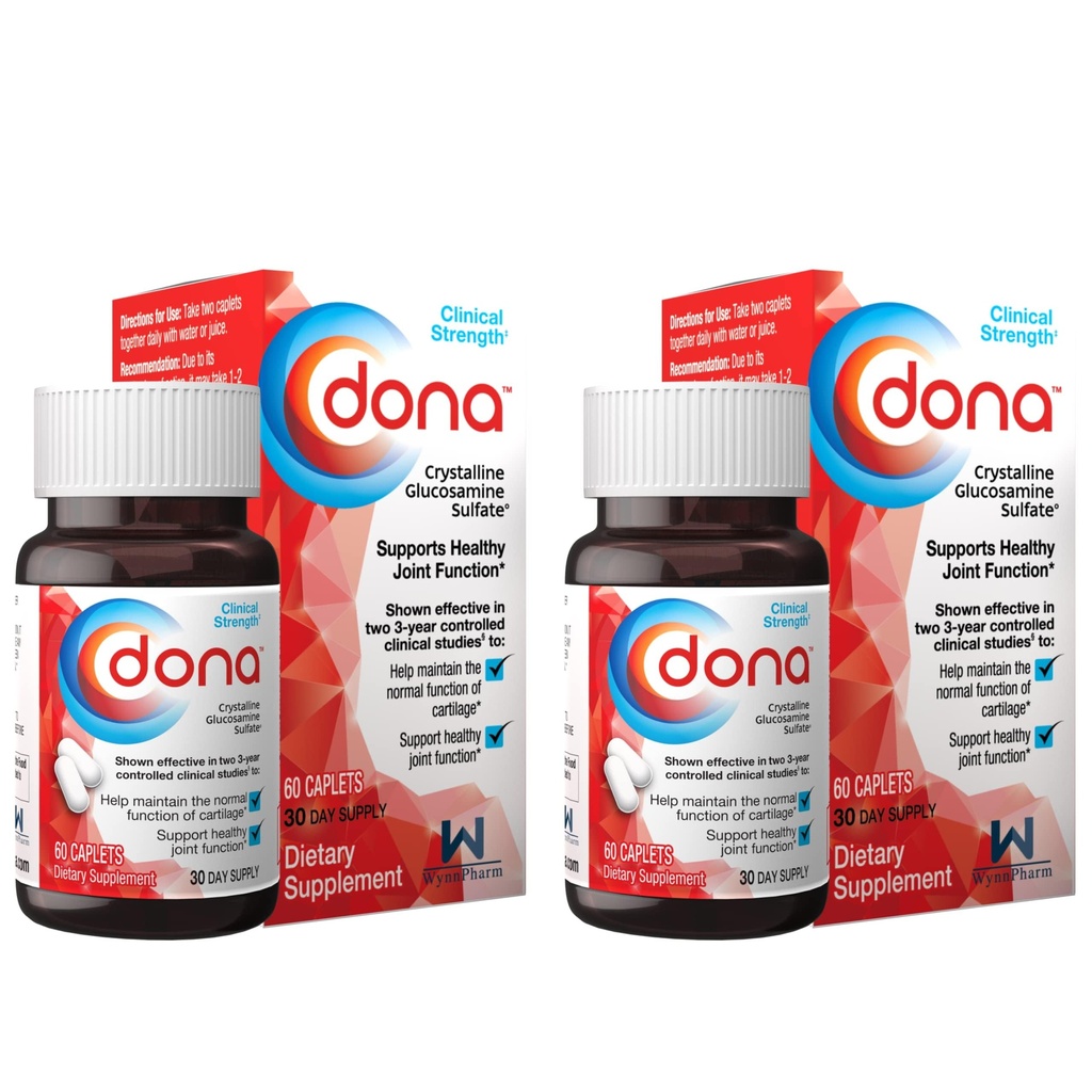 Dona Crystalline Glucosamine Sulfate, 750 Mg, pilules complémentaires pour le confort du genou et le soutien de santé interarmées, 750 Mg, 60 Compte (2 Pack).