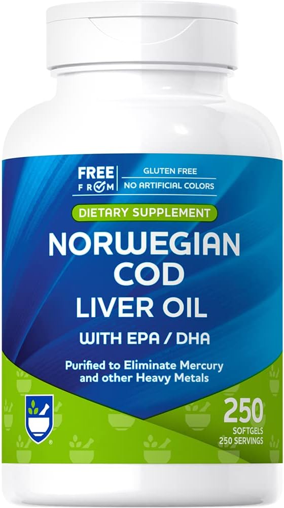 Rite Aid Cod Leverolie Softgels 250 Tellen, met EPA en DHA, Ondersteunt Hart, Hersenen en Visie Gezondheid