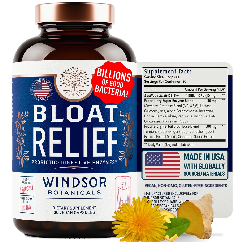 Enzymes probiotiques et digestifs anti-bloatation - Supplément IBS anti-bloatation, fenouil, bromélain - Detox Debloat Capsules Gaz - Bloaating Relief pour les femmes et les hommes - 30 pilules de santé Gut