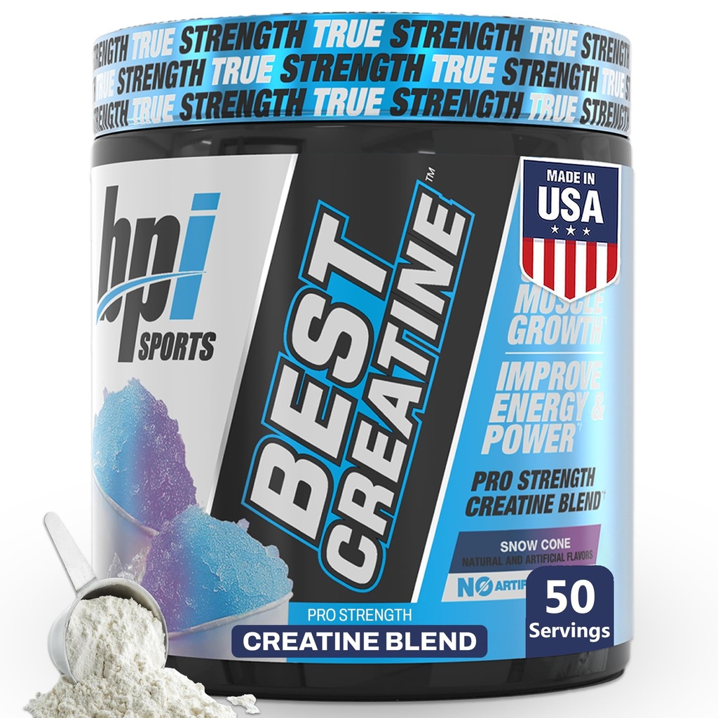 BPI Sports Best Creatine - Creatine Monohydraat Poeder voor mannen en vrouwen, Himalaya Zout - Kracht, Pomp, Duurzaamheid, Spiergroei, Spier Definitie - Geen Bloat - Snow Cone - 50 porties - 10,58 Oz