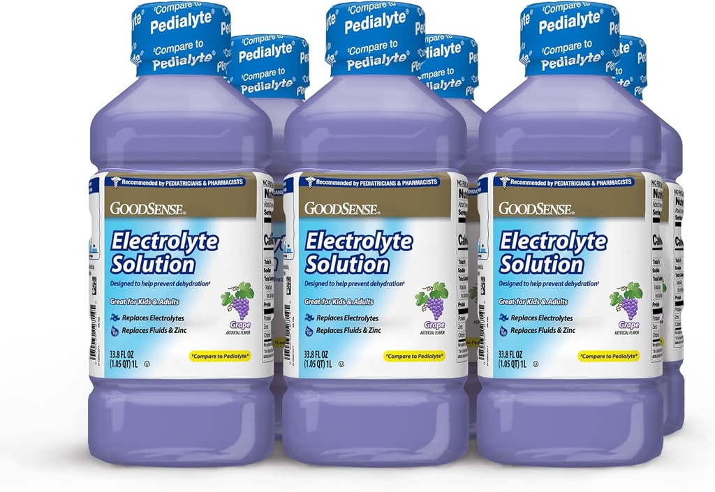 GoodSense Grape Electrolyte Solution - Vervangt Electrolytes, Fluids & Zink voor kinderen en volwassenen, Hydratatie Drank voor dehydratie, 33,8 Fluid Ounces (pakket van 6)