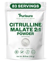 Purisure L-Citrulline poeder 250g, Premium Citrulline 2:1 Malate supplement voor krachtprestaties en energie, pre-workout Citrulline Malate poeder - Verbeter spierpompen en herstel - 83 porties