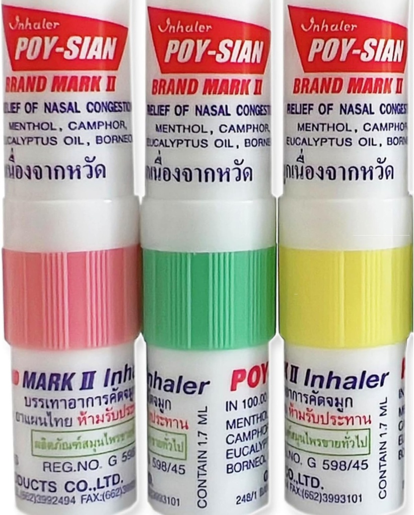 POY-SIAN Mark II Menthol Aromatherapie Neusinhalator, natuurlijke kruidenremedie met koelende etherische oliën Poysian (pakket van 3)