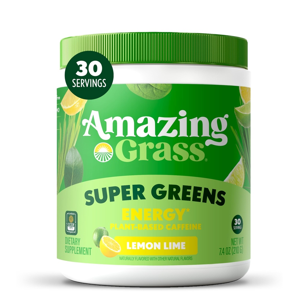 Verbazingwekkende Gras Greens Blend Energie: Smoothie Mix, Super Greens Poeder & Plant Based Cafeïne met Matcha Green Thee & Beetwortelpoeder, Citroen Lime, 30 Servers (Verpakking mei Vary)