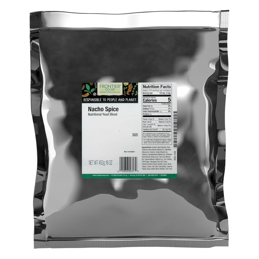 Frontier Co-op Nacho Spice Nutritional Gist Blend, 1lb Bulk Bag - Bold Umami Kaas smaak voor Popcorn, Fondue, Pasta, Chips, soepen