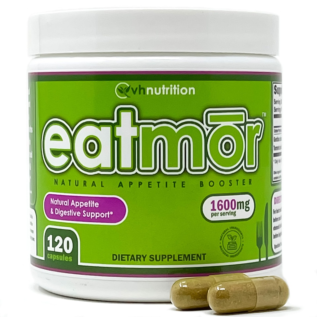 VH Nutrition Eatemor (en anglais seulement) Booster de l'appétit (en anglais seulement) Pills de gain de poids* pour les femmes et les hommes (en anglais seulement) Conçus pour les femmes avec des capsules Gentian, Ginger, Alfalfa (en anglais seulement) 120