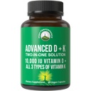 Peak Performance Advanced Vitamine D 10000 IE met alle 3 soorten vitamine K - 10.000 vitamine D3 en vitamine K2, K1, MK-7 (MK7), MK4 capsules supplement - 60 kleine en gemakkelijk doorslikken pillen