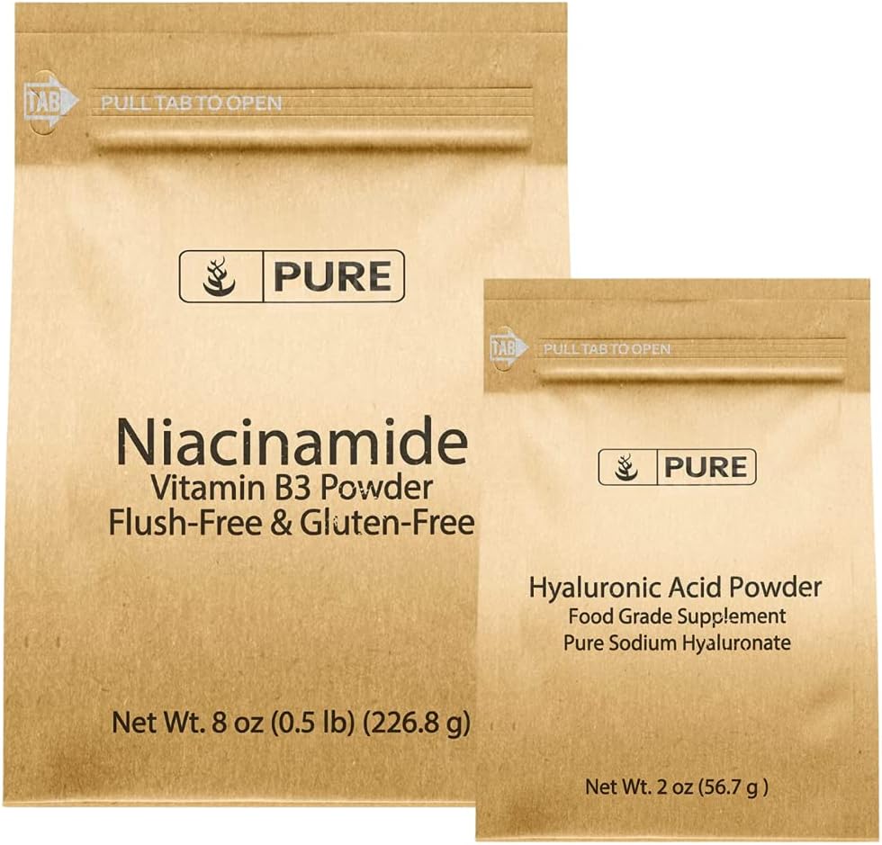 PURE ORIGINEEL INGREDIËNTEN Niacinamide & Hyaluronzuurbundel, wateroplosbaar, fijn poeder