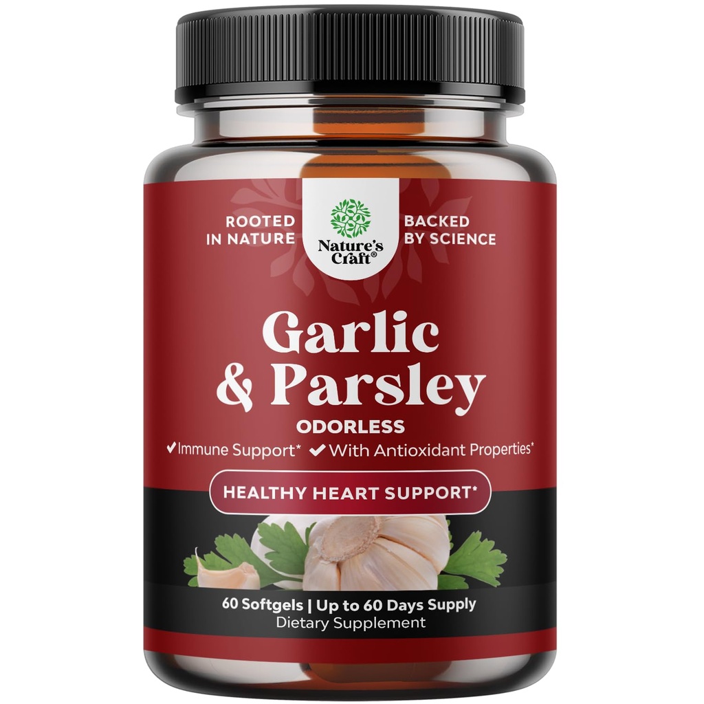 Concentrated Odorless Knoflook Softgels - Peterselie Extract & Aged Knoflook Supplementen voor Circulatory Health, Digestie, Immune Support & Liver Detox - Peterselie Softgels voor Gut Support - 60 Ct