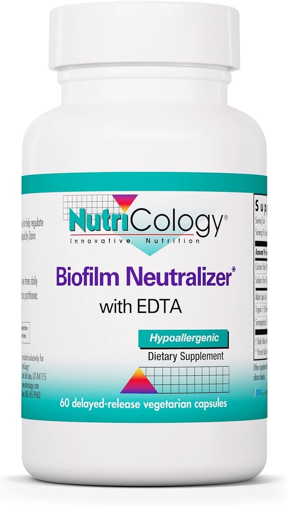 Nutricology Biofilm Neutralizer - Biofilm Defense, EDTA Supplement, Proteolytische Enzymes, Serrapeptase, Vegetarische Capsules - 60 Tellen