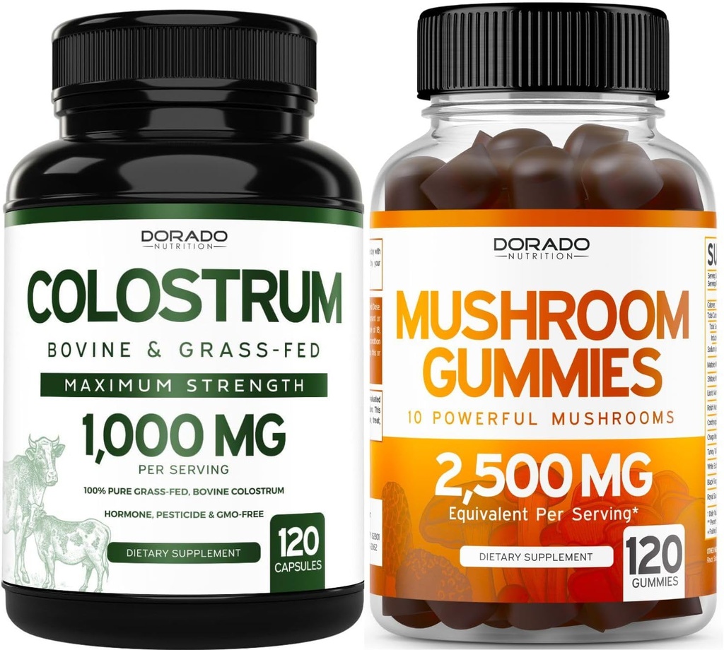 DORADO NUTRITION Colostrum Supplement 1000mg Per Serving and Mushroom Gummies (120 Tellen) Mushroom Supplement