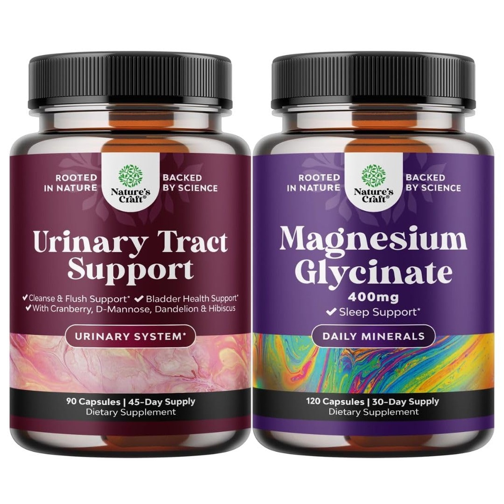 Ensemble de capsules de mannose D pour la santé urinaire des femmes à action rapide Super concentré canneberge 90ct et Glycinat de magnésium pur 400mg par portion pour l'humeur du sommeil et la relaxation