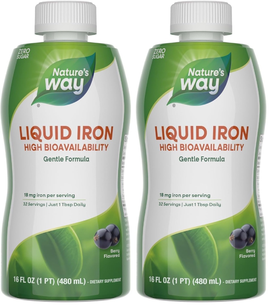 Nature's Way Liquid Iron, Biedt dagelijkse waarde van ijzer, suikervrij, Berry Flavored, 16 Fl. Oz. (verpakking van 2)