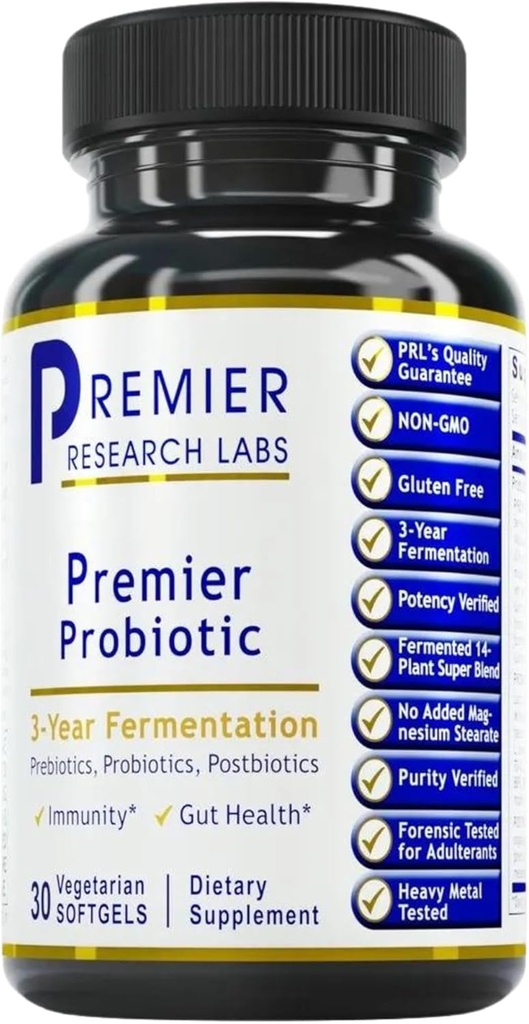 Premier Research Labs Premier Probiotic - Pre Pro Post Biotics for Women & Men, Quad Biotic, Quadbiotic, Prebiotics, Probiotics, Postbiotics & Phytobiotics - 30 Vegetarische Softgel Capsules
