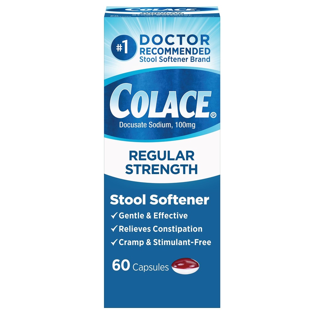 Colace Regular Strength Stool Softener 100 mg Capsules 60 Count docusaat natriumkruik Softener voor een zachte betrouwbare verlichting