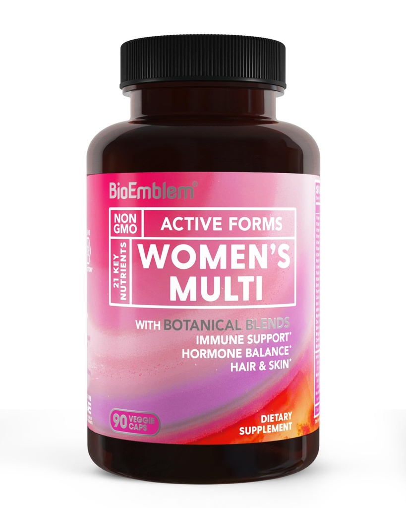 BioEmblem Vrouwen Multivitamine - Complete Dagelijkse Multi voor Immuniteit, Energie, Haar, Huid met Vitamine A, B12, B6, D3, Biotine, IJzer, Magnesium, Collageen en Veggie Blends - Glutenvrij - 90 Capsules
