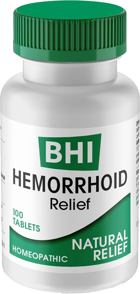 BHI Natuurlijke aambeien Verzacht brand, zwelling, jeuk, Rectaal Pijn & ongemak 8 Maximale sterkte Homeopathische actieve bestanddelen Gemakkelijk van binnen voor vrouwen & mannen - 100 tabletten