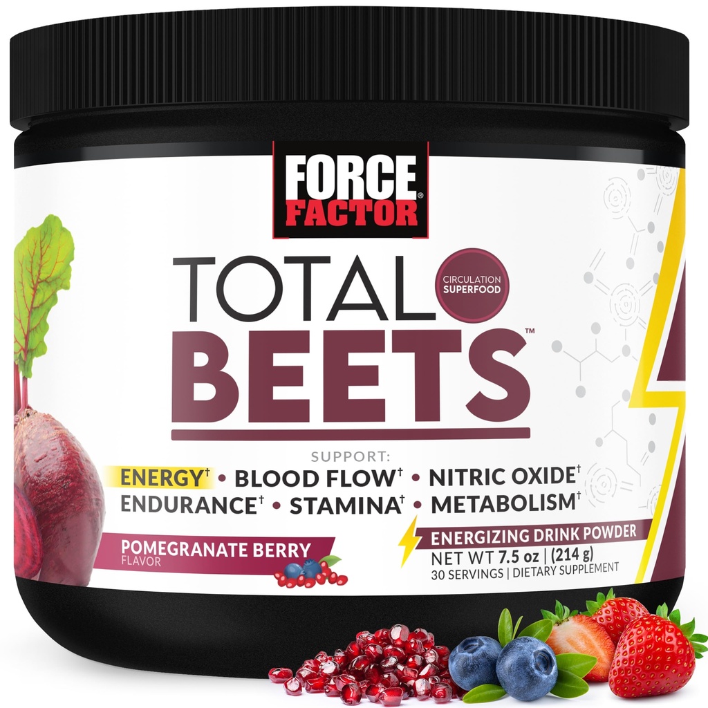 Facteur de force Betteraves totales Mélange de boisson énergétique, poudre de racine de betterave super-alimentaire avec des nitrates pour stimuler l'énergie et soutenir la circulation, le flux sanguin, l'oxyde nitrique et l'estomac, supplément de santé cardiaque, 30 portions
