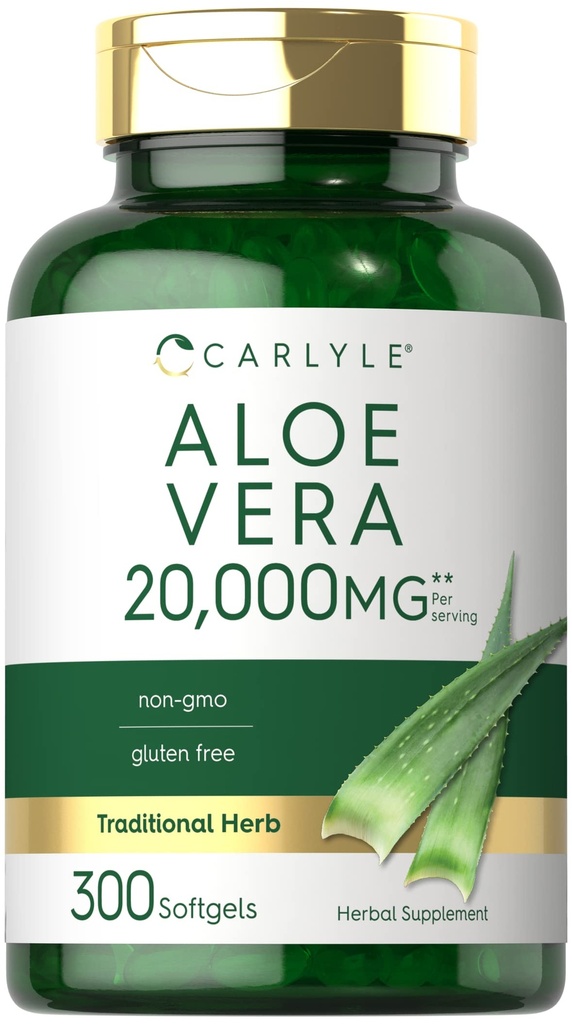 Carlyle Aloe Vera Softgel Capsules 20 000mg de poids 300 Aloe Vera Gel Supplement de non-OGM, sans gluten