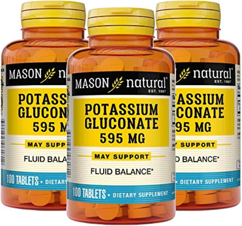 Mason Natural Kalium Gluconaat 595 mg, 300 Day Supply, 100 tabletten (verpakking van 3)