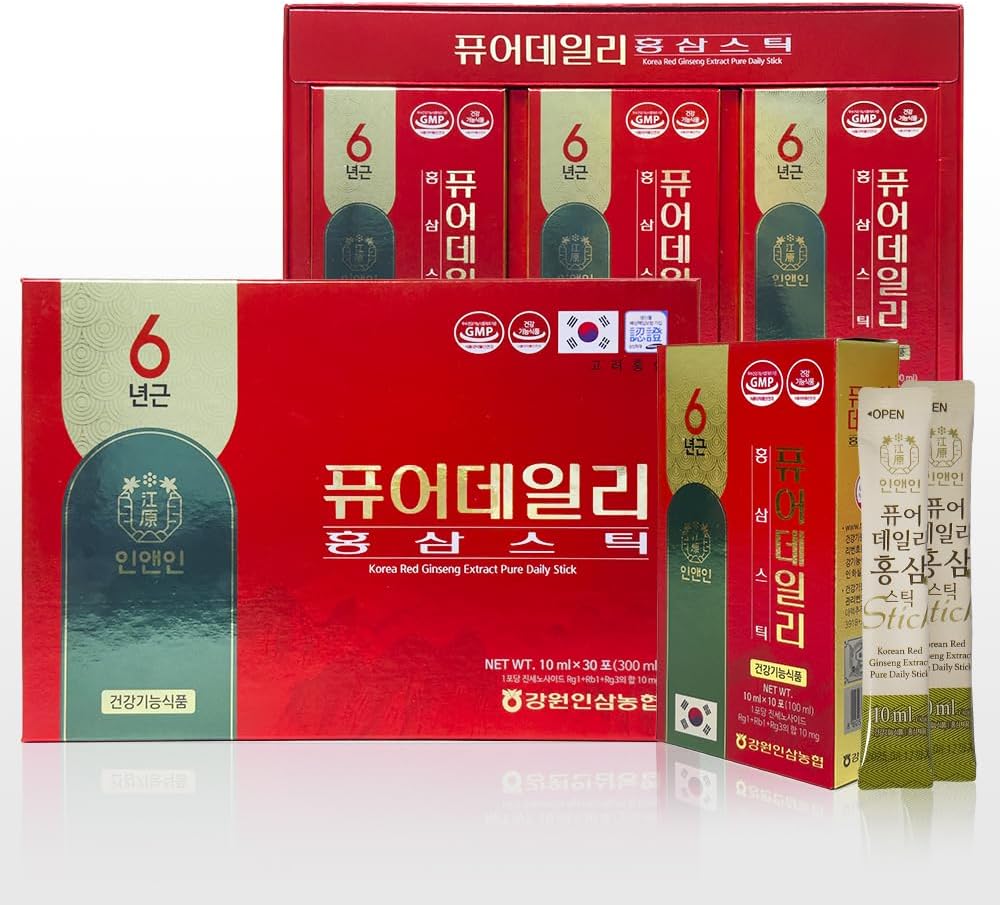 Korea Red Ginseng Extract Pure Daily Stick Hong Sam, Natural Energy Booster voor mannen en vrouwen Immune Ondersteuning, vermoeidheid herstel - 30 Sticks