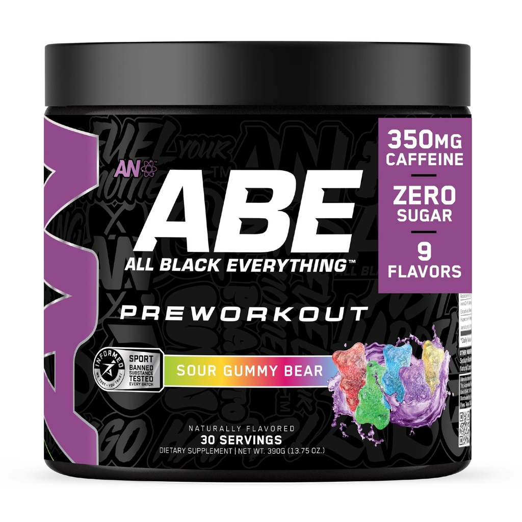 All Black Everything Pre Workout Powder.com 30 portions Sour Gummy Bear 350mg Caféine.com Mélange Nootropic Pre-Workout Beta Alanine + Citrulline.com Supplément énergétique pour les hommes et les femmes