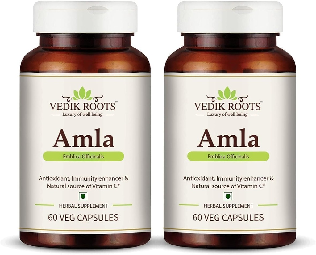 Generieke RISE Amla Capsules 60  Biologische Antioxidant Immuniteit Enhancer Natuurlijke Bron van Vitamine C en Haargroei Kruidensupplementen (Pack of 2)