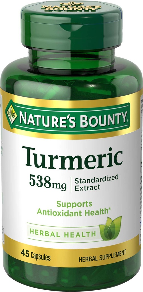 Nature's Bounty Kurkuma Pillen en Herbal Health Supplement, Ondersteuningen, Antioxidant Health, 538mg, 45 Capsules