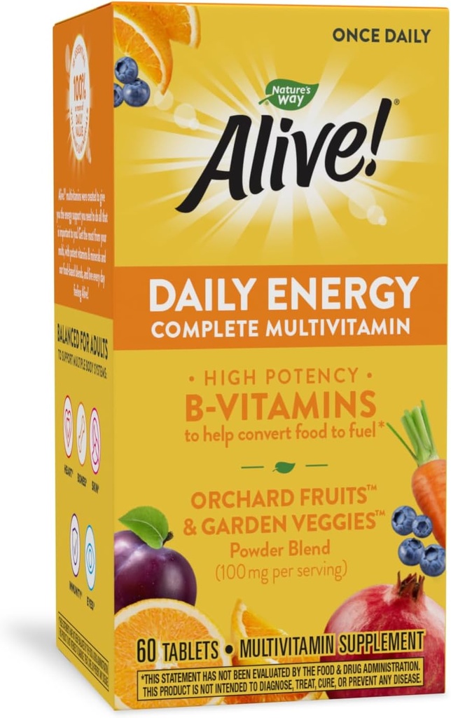 La nature est vivante ! Multivitamine d'énergie quotidienne 22 vitamines et minéraux 60 comprimés