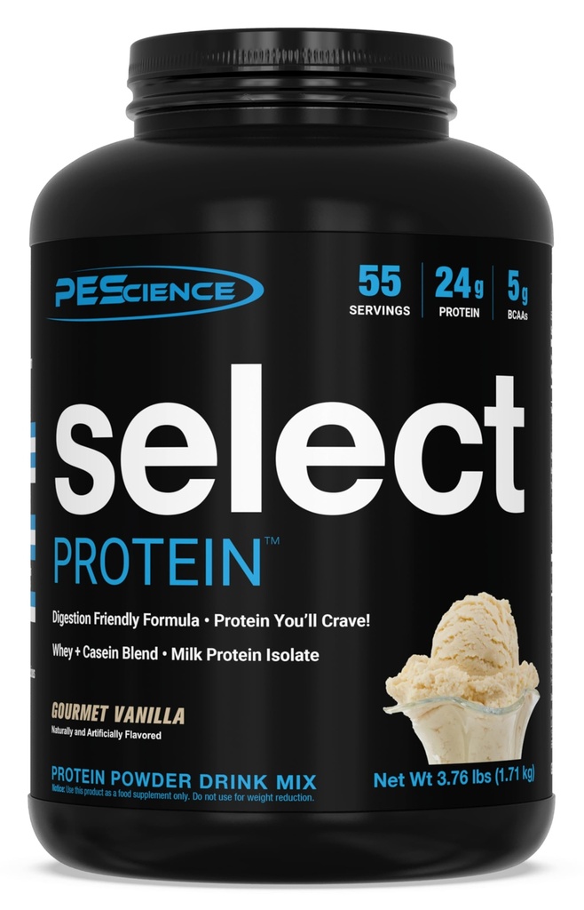PEScience Select Protein Powder, Wei en Caseïne Blend, Clean Protein Powder for Women and Men, Low Calorie, Low Carb, Keto Friendly, Gluten Free - Gourmet Vanilla - 55 Servers
