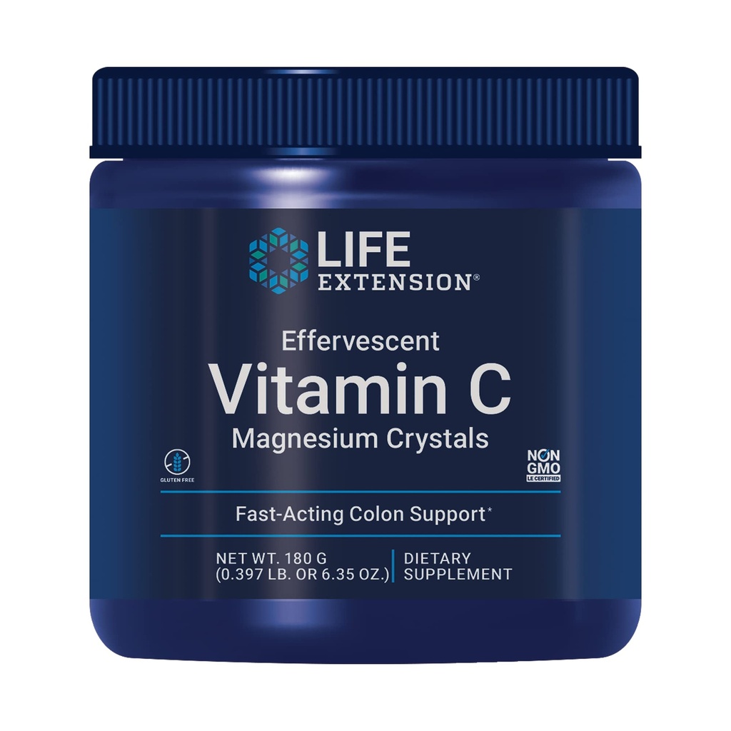 Prolongation de vie Vitamine effervescente C Cristaux de magnésium, soulagement immédiat de la constipation occasionnelle, sans gluten, sans OGM, végétarien, net wt. 180 Grams