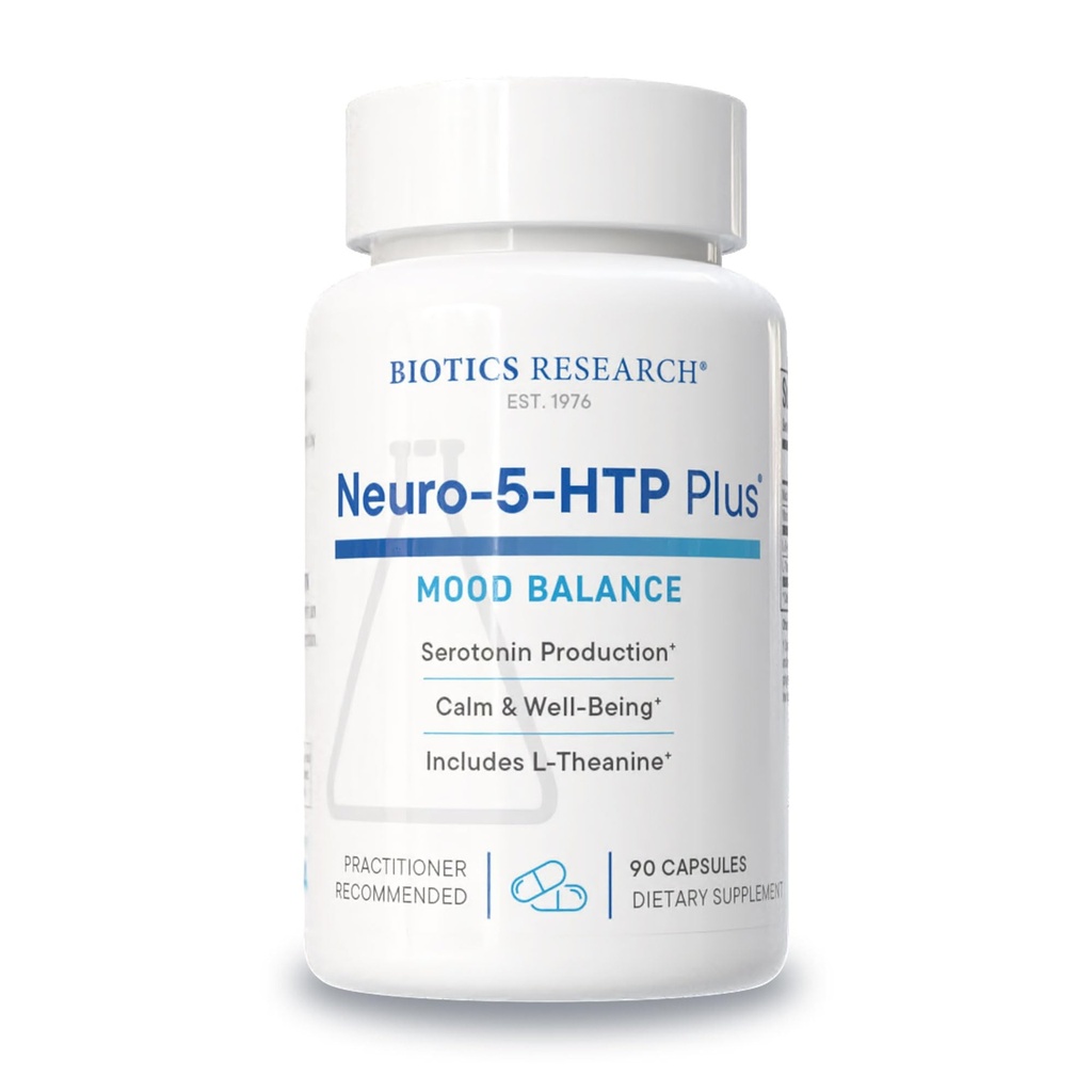 Biotics Research Neuro 5 HTP Plus neurologische ondersteuning, kalme hersenactiviteit, gezonde slaappatronen, algehele gevoel van welzijn, bevordert ontspanning, serotonine precursor, L Theanine, 90 capsules
