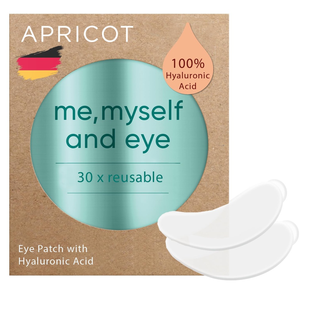 APRICOT Eye Patches with Hyaluronic Acid (pack of 1) I Anti-Aging Eye Pads "Me,Myself and Eye" I Reduces eye rimpels I Herbruikbare oogpatches I Siliconen pads tegen rimpels Ik Made in Germany