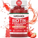Hair Skin and Nails Gummies, 10000mcg Biotin Collageen Gummies for Women & Men, Vitamine supplementen ondersteunt snellere haargroei, sterkere nagels, gezonde huid, kracht bot, 90 Gummies