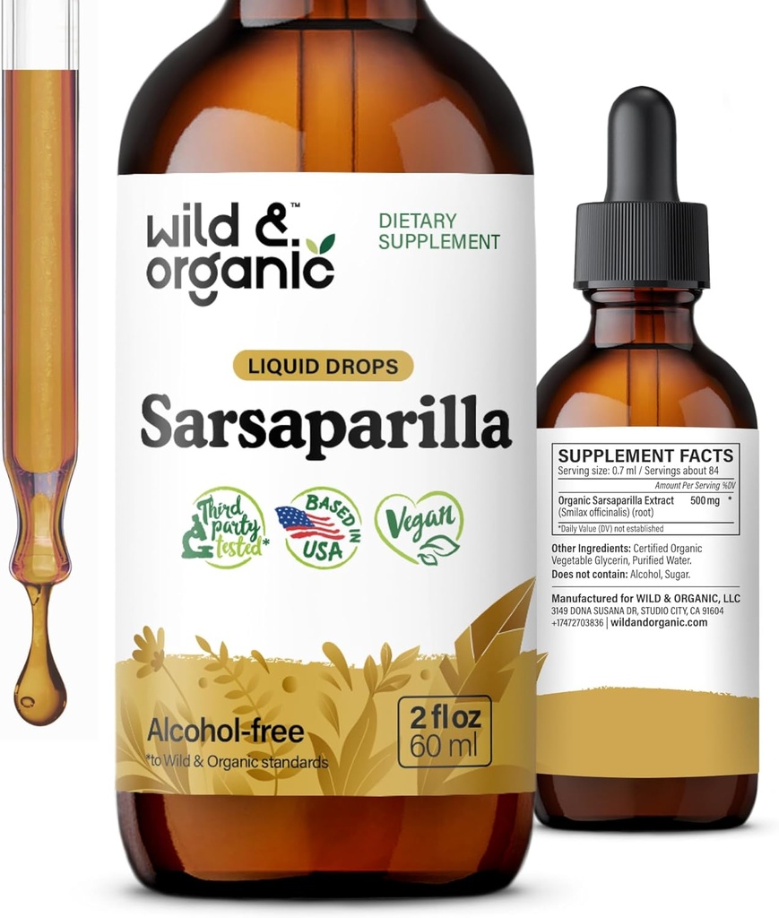 Wild & Organic Sarsaparilla Root Drops - Detox Cleanse Drops - Sarsaparilla Powder Based Tinctuur - Vegan, Sugar & Alcohol-Free Liquid Supplement - 2 fl oz