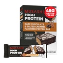 MUSASHI High Protein Bar, 45g Proteïne, < 1g Totaal Suikers, Donkere Chocolade en Gezouten Karamel, Post Workout en Proteïne Snack On The Go, 12 Pack of 3.2oz (90g) Bars