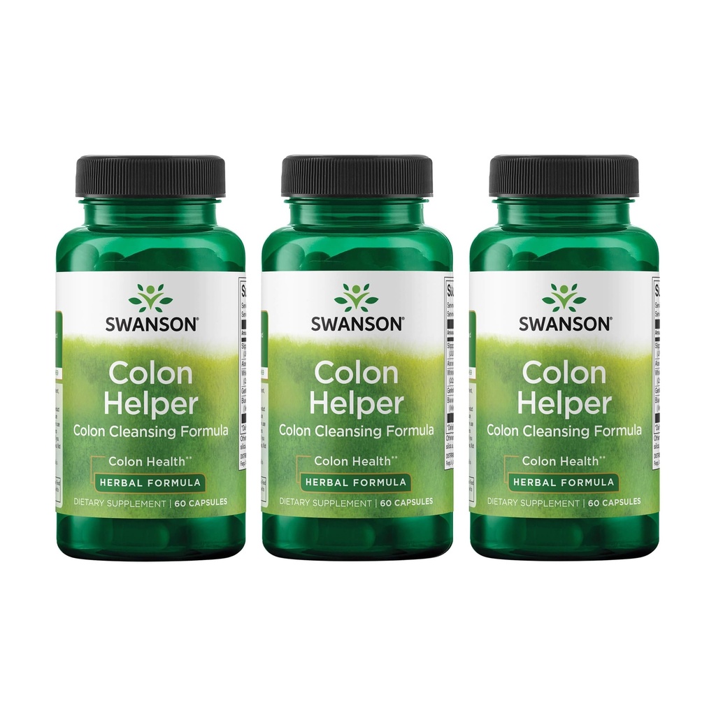 Swanson Colon Helper Herbal Digestive Supplement for Adults Seeking Healthy Eliminations with Goldenseal, Slippery Elm & Aloe (60 Capsules, 3 Pack)