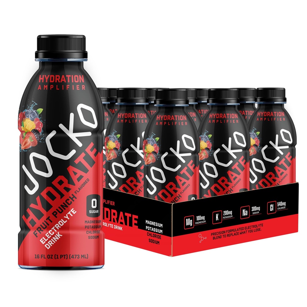 Jocko Carburant Hydrate boissons électrolytes - Sports boisson hydratant amplificateur, étincelant thirst - formulation scientifique électrolyte mélange fruits parfum 16 Oz (12 Pack)