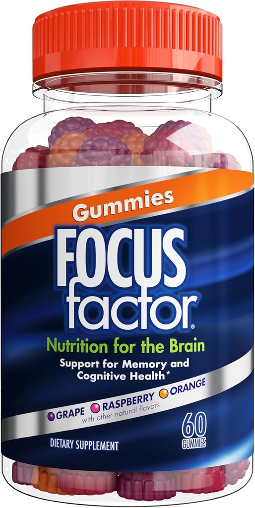 Focus Factor Nootrope Gummies, Geheugensupplement voor hersenen, Fosfatidylserine, Bacopa, Huperzine A, 60 Tel.