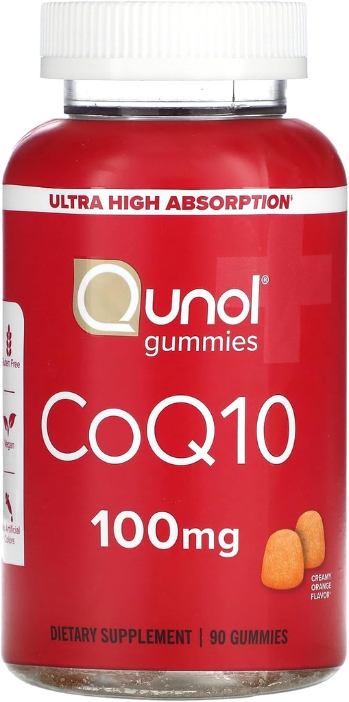 Qunol CoQ10 Gummies, CoQ10 100mg, Delicious Gummy Suppléments, Coenzyme Q10 aide à soutenir la santé cardiaque, végétalien, sans gluten, ultra haute absorption - 90 Compte