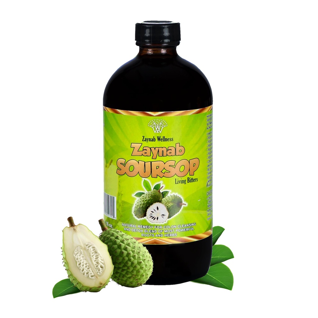 Zaynab Bio Soursop Bitters Liquide avec Soursop Feuilles pour Nettoyeur de Gut, Detox & Immmune Support.