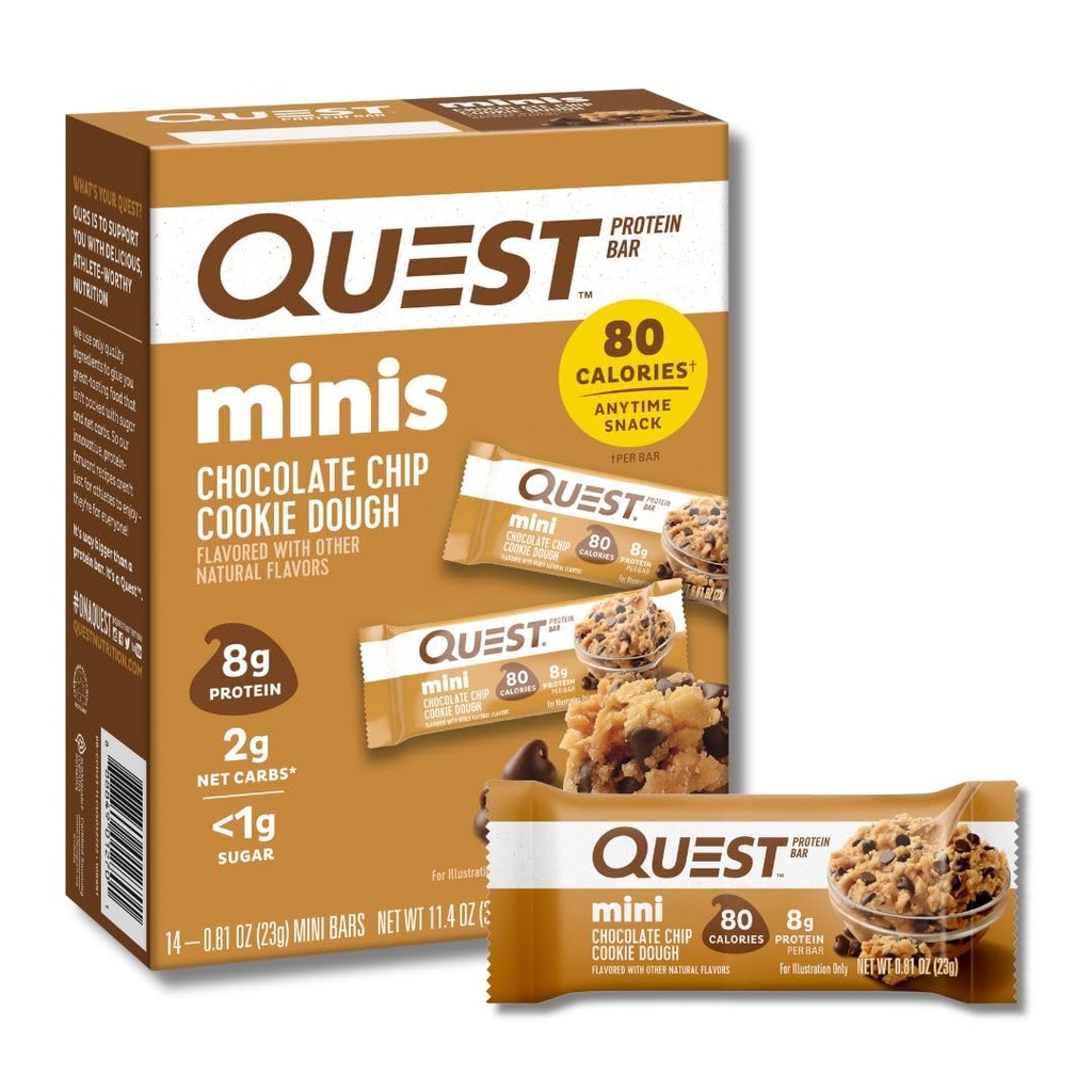Quest Nutrition Mini Chocolate Chip Cookie Deeg Proteïne Bars, 8g Proteïne, 1g Suiker, 2g Net Carbs, Glutenvrij, 14 Tellen