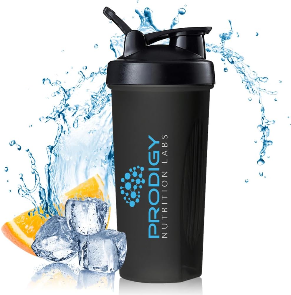 Proteïne Shaker 20oz Large Shaker Bottle Perfect voor trainingssupplementen, eiwitpoeder, Sportdranken, BCAA'S, Maaltijd Vervanging, BPA Gratis, voor fitness liefhebbers Atleten - Zwart