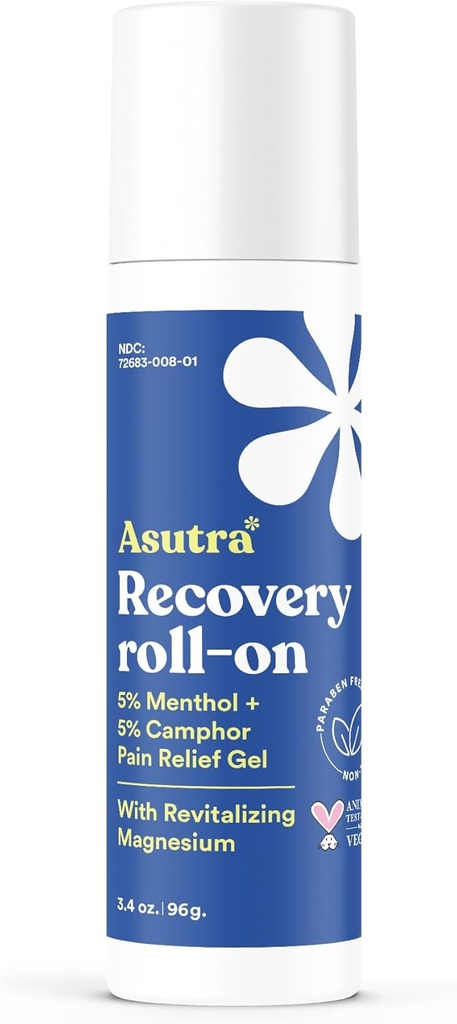 ASUTRA Recovery Roll-On Gel, 3.4 oz - Koelen en opwarmen sensatie, tijdelijke verlichting van spierproblemen en pijn, mess-vrije applicator, Menthol, Kamphor, en Premium-Quality Magnesium