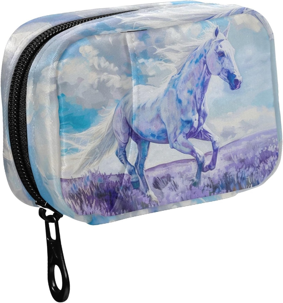 Fustylead Aquarelle Cheval blanc en lavande Field Pill Organizer Case avec Zipper 2 fois par jour pour la vitamine et le supplément, 7 jours de voyage Organizer Medicine Case