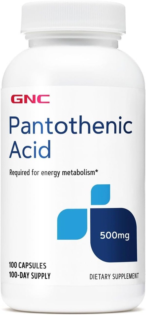 GNC Pantothenic Acid 500mg, 100 Capsules, Ondersteunt in Energie Metabolisme