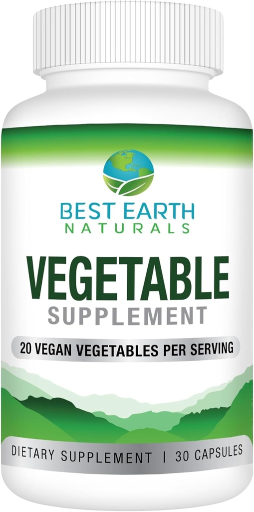 Beste Aarde Natuurlijken Plantaardige Supplement met 20 Veggie Blend - Energie Vitaminen voor Vrouwen en Mannen 30 Dagen Levering (30 Capsules)