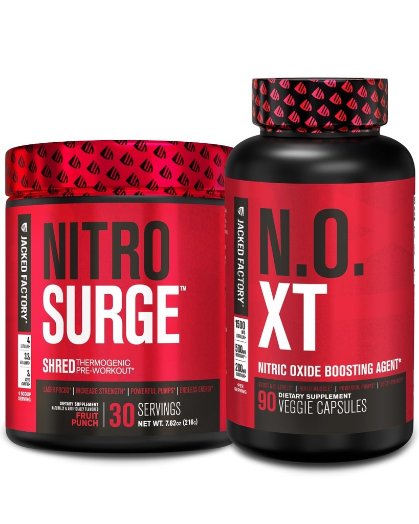 Ge Jacked Factory Nitrosurge Shred Thermogenic Pre-workout in Fruit Punch & N.O. XT Nitric Oxid Booster voor mannen & vrouwen
