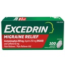 Excédrine Caplets de soulagement de la migraine pour symptômes de la migraine, acétaminophène 250mg, aspirine 250mg, caféine 65mg, analgésique, 100 Compte